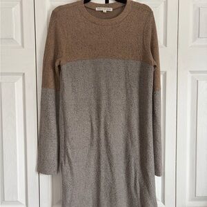 Lola Grace Long Sleeve Brown and Gray Sweater Dress